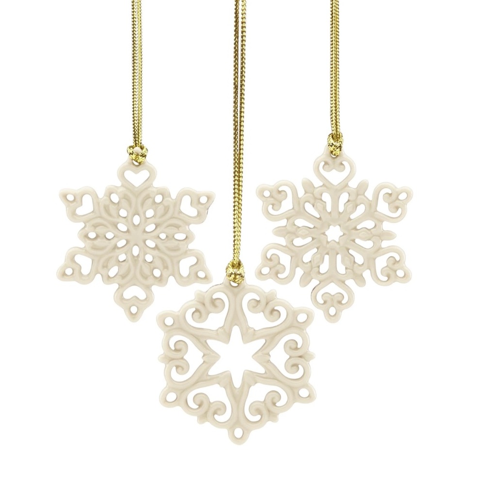Lenox set of 3 Elegant Cream Porcelain Snowflakes